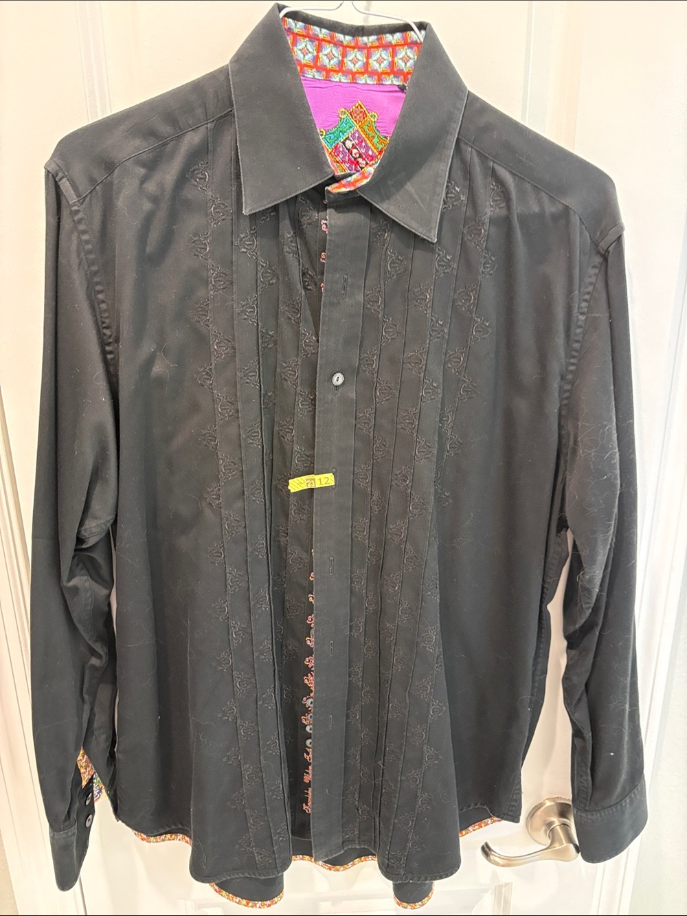 Robert Graham Black Dress Shirt with Pink & Multicolor Inner Trim